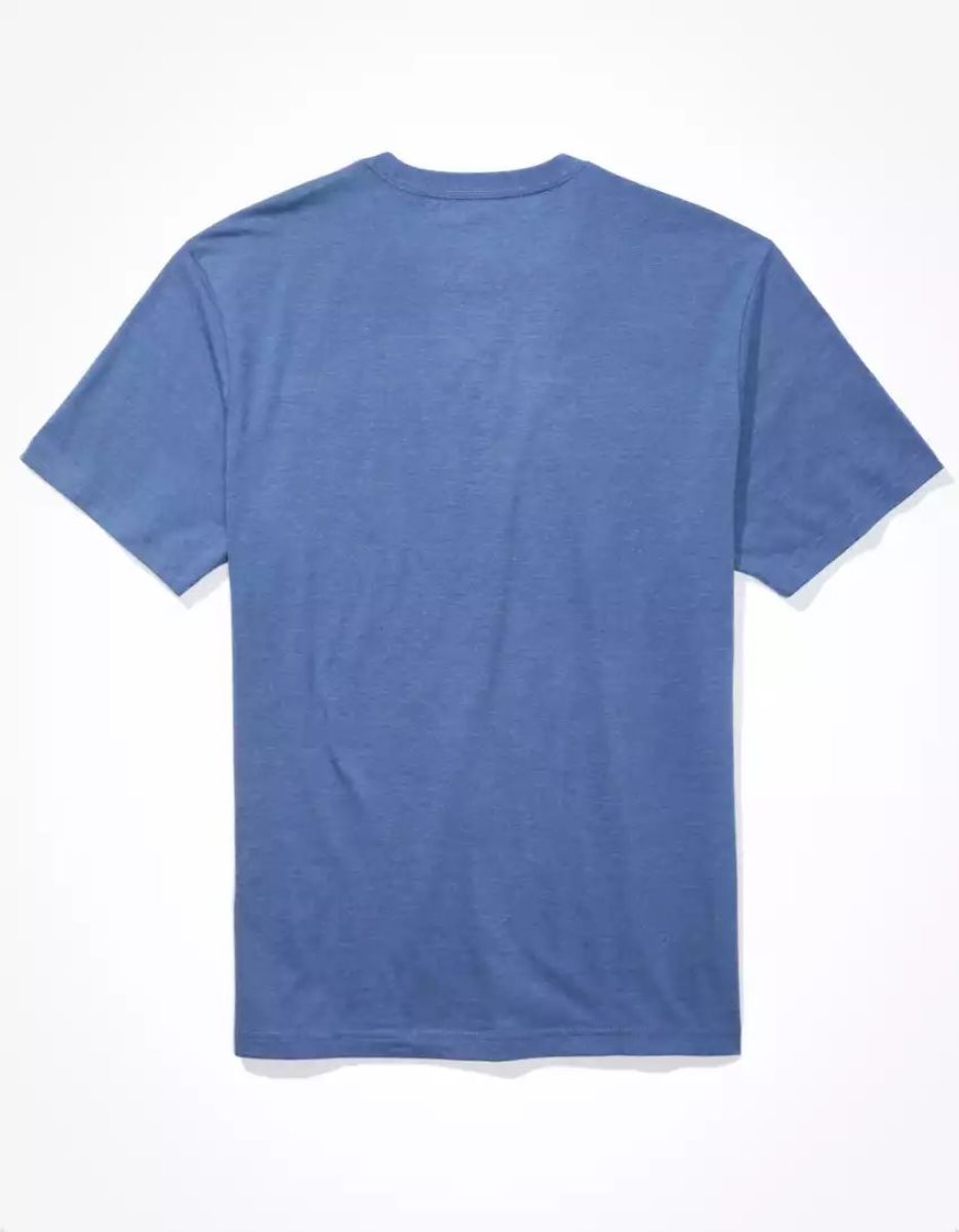 T Shirt Graphique American Eagle AE Super Soft Logo Bleu Homme | MUD-93166217